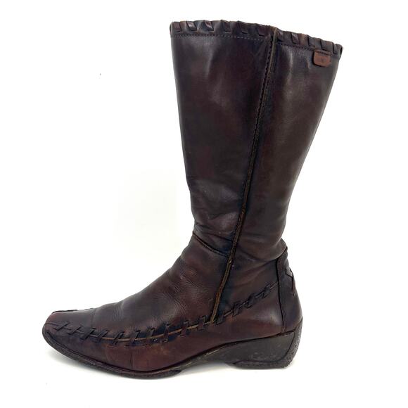 Pikolinos Women's Olmo 8.5/39 Brown Leather Square Toe Mid Calf Zip Boots - Picture 1 of 9
